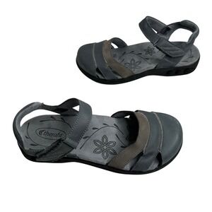 Therafit Camille Gray Leather Mary Jane Comfort Strap Sandals Shoes US 9.5‎ 10